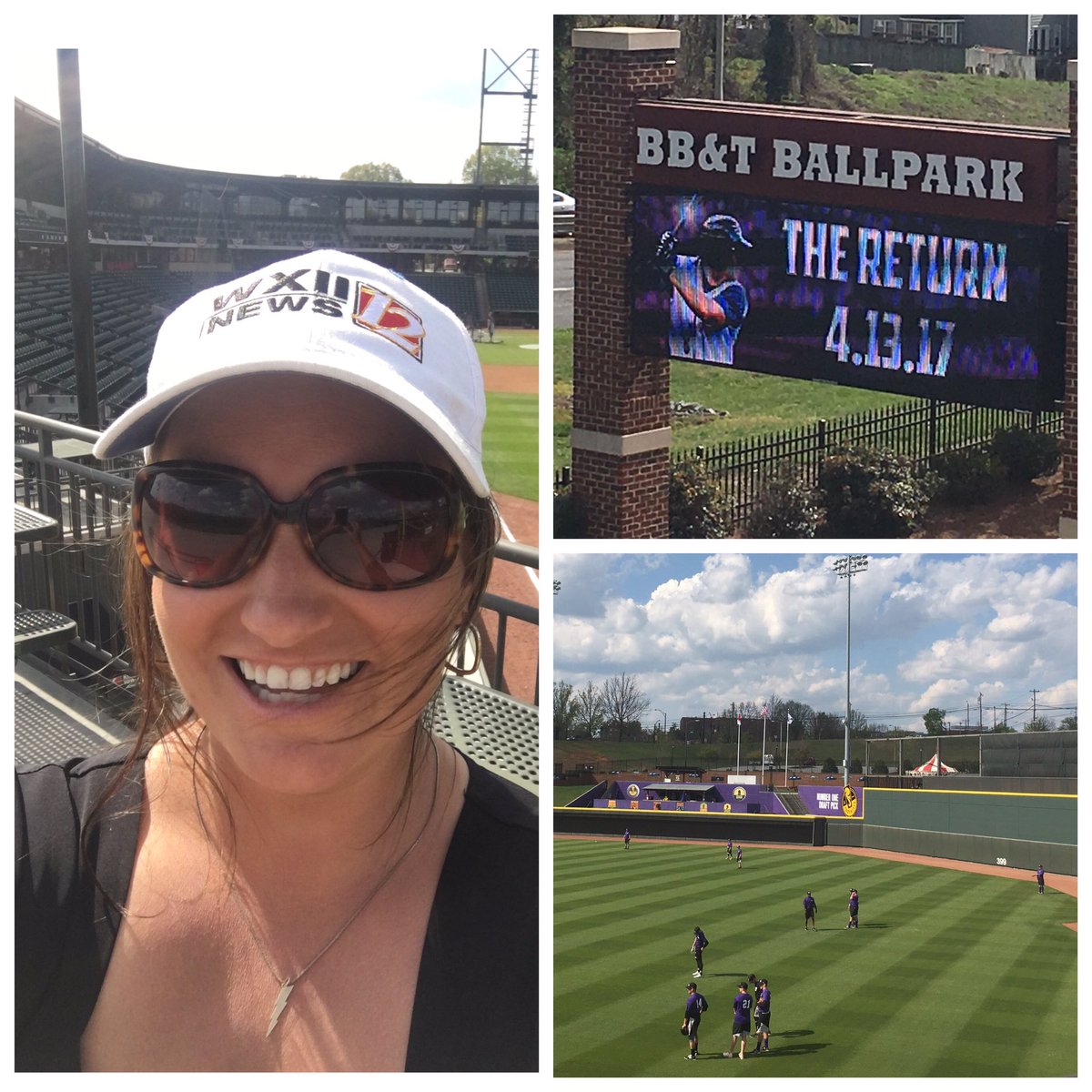 KSBWGina's tweet photo. I got the best job @WXII today of covering the #WSDashBaseball home opener! Tune in at 5&6 for your forecast! Btw, Notice my Bolt necklace?! https://t.co/zOozocYpOq