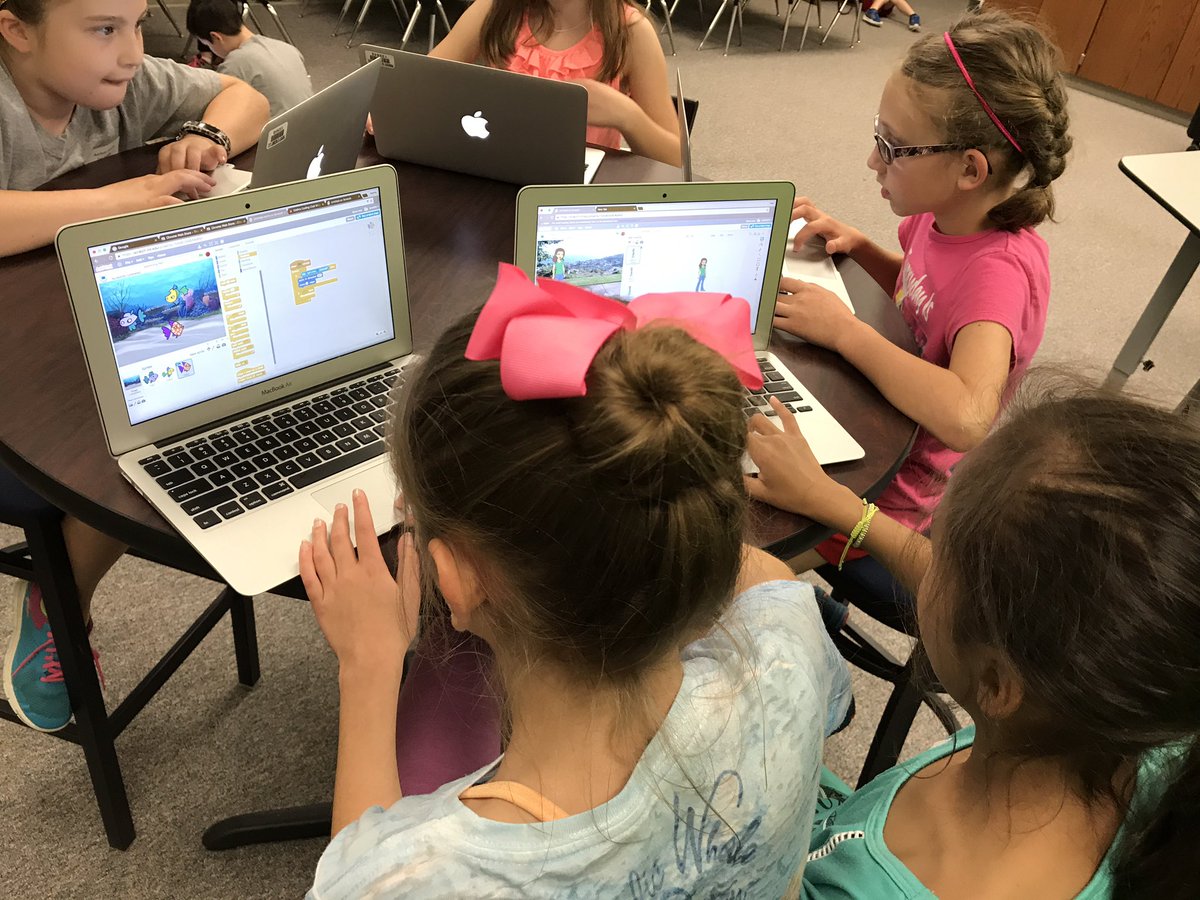 treyw97's tweet photo. These amazing ladies are rocking some @scratch! #eddinsCode #mckedtech #myMISD #kidsdeserveit #kidscancode #CSforAll https://t.co/y3tQuHMbiu