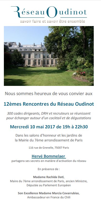La soirée networking de l'année le 10 mai 2017 <a href="/ReseauOudinot/">ReseauOudinot</a> # HervéBommelaer amzn.to/2ocEwjx #CadresDirigeants