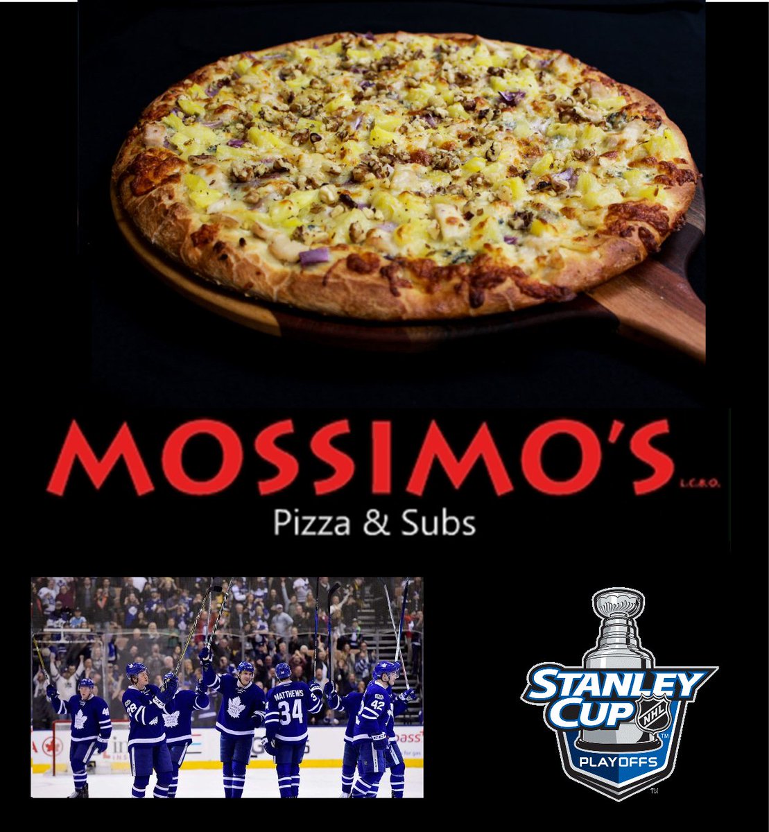 MossimosPizza's tweet photo. 🏒🥅GO LEAFS GO!!! 🇨🇦#Playoffs The Boys in Blue start their quest for the cup tonight! Game starts at 7;00 PM #Mossimos #Leafs #Fonthill 🍕 https://t.co/MkC8I5lGNH