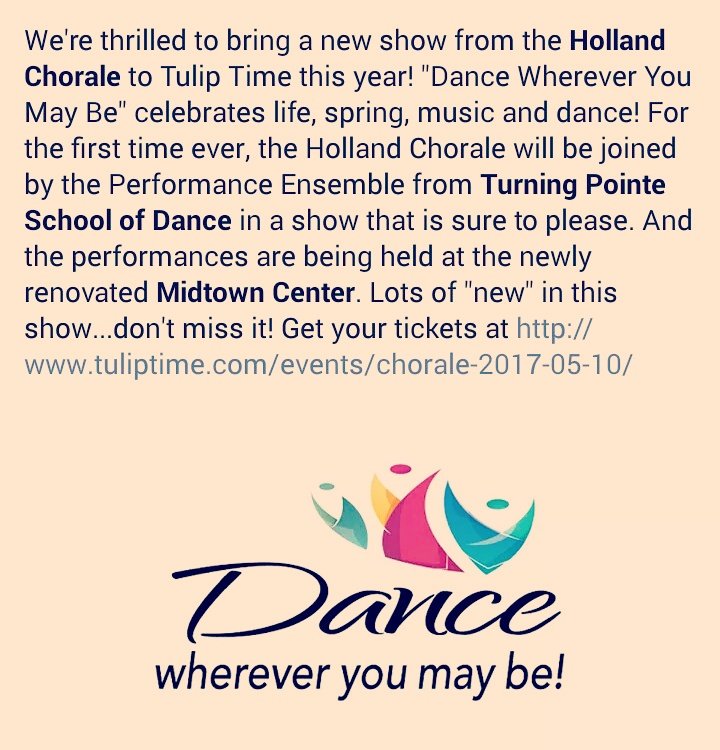 TPschoolofdance's tweet photo. Get your tickets now! #tuliptime #turningpointeschoolofdance #hollandchorale https://t.co/6au0fpJnbD