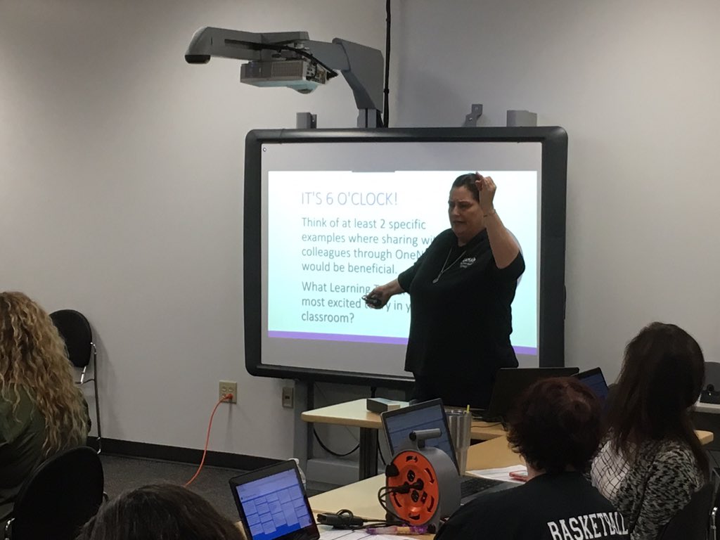 pwagnerlcisd's tweet photo. @devineteacher is getting her @onenote on w/ the @LamarCISD LOTE teachers today @danperez4ed #icafelc https://t.co/tcWP9LUw3n