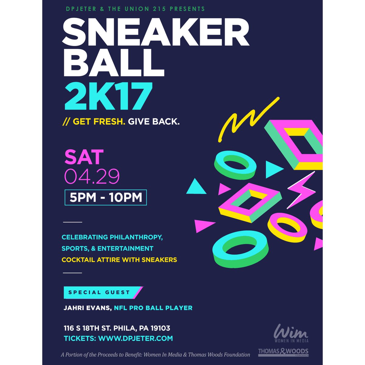 dpjeter's tweet photo. #Sneakerballphl returns during #nfldraft2017! Get Fresh Give Back ~ cocktail attire w/ #kicks #sneakerhead #nfl #jahrievans #dpjeter https://t.co/RJ1gQ4E0UU