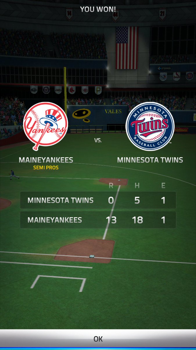 cdixon25's tweet photo. Boom! Crushed the Minnesota @Twins in the one game Novice tier playoff on #TapSportsBaseball2017! 

#TSB17 @glumobile @GluTapSports https://t.co/0WjxVReWXZ