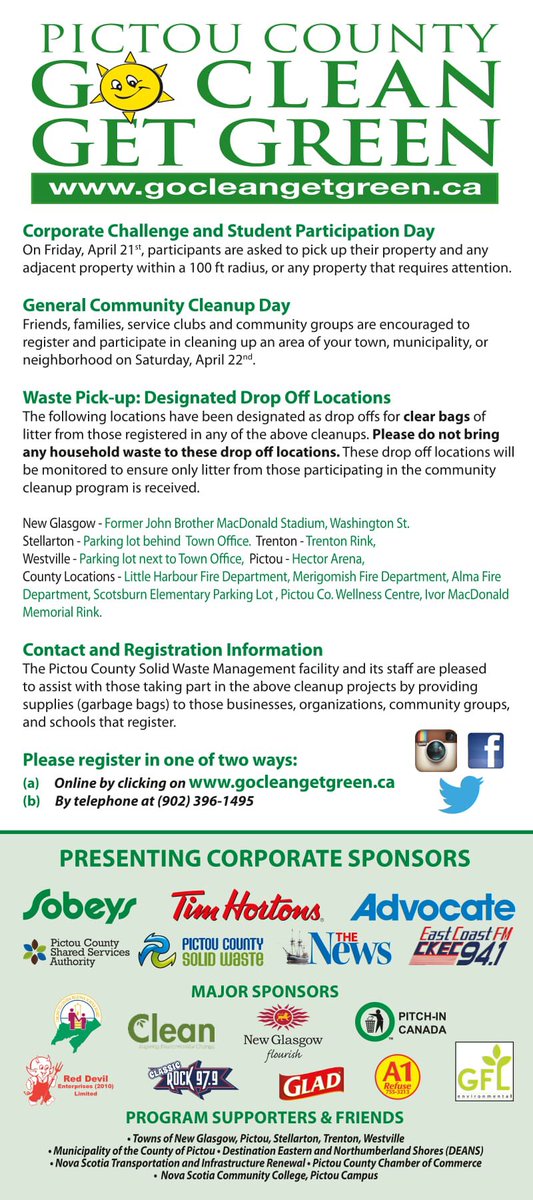 Here is the scoop on the Pictou County <a href="/GoCleanGetGreen/">Go Clean Get Green</a> 2017 <a href="/pcwastemgmt/">pcsolidwaste</a> <a href="/EarthDayCanada/">Earth Day Canada</a> #community #litterpickup #environmetalstewards