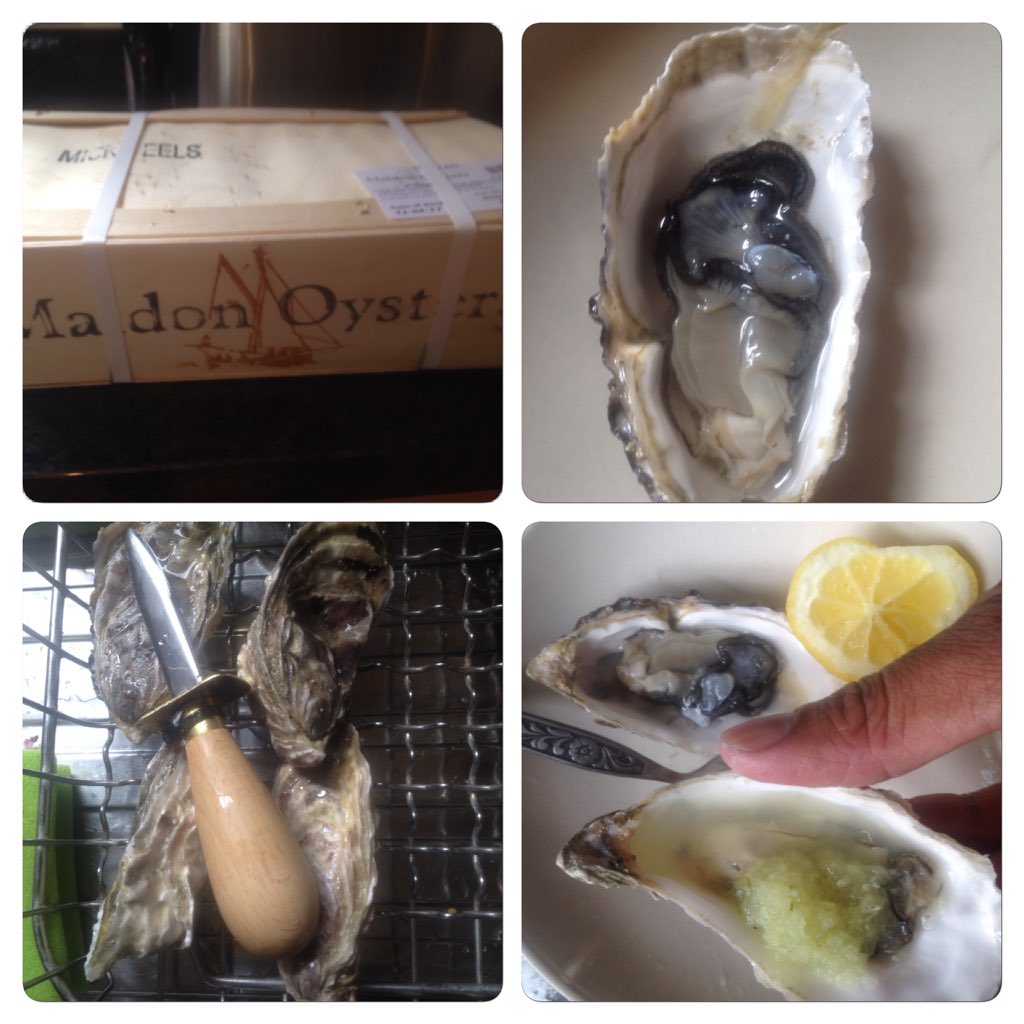 First time chucking oysters, not sure I did a good job, but the Lemon did the trick , not my grated shallot / ginger/ cucumber In rice wine