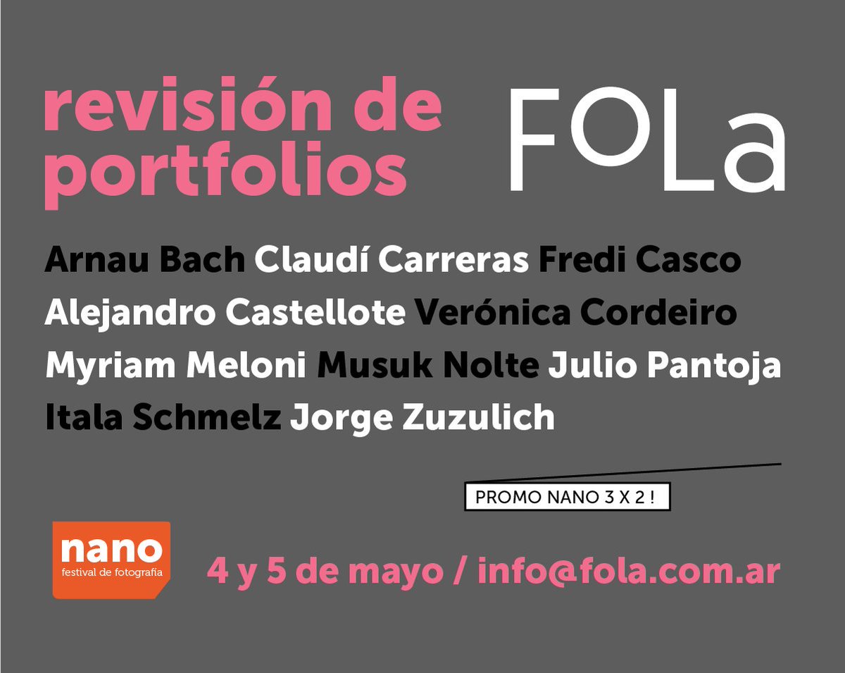 Si sos seguidor de Nano, tenés el beneficio de 3 revisores al precio de 2 en el Programa de Revisión de Portfolios de <a href="/FototecaFOLA/">Fototeca FOLA</a>