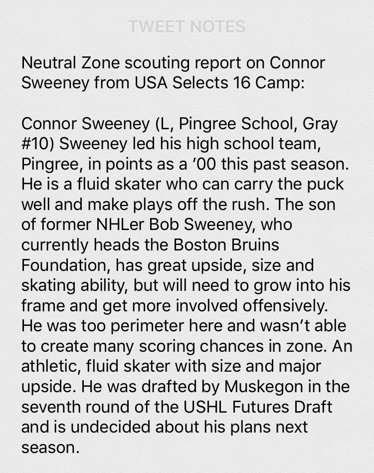 UNHHockeyBlog's tweet photo. @_Neutral_Zone scouting report on @UNHHockey newest Commit #ConnorSweeney @Conner https://t.co/NZAtlWqn4e