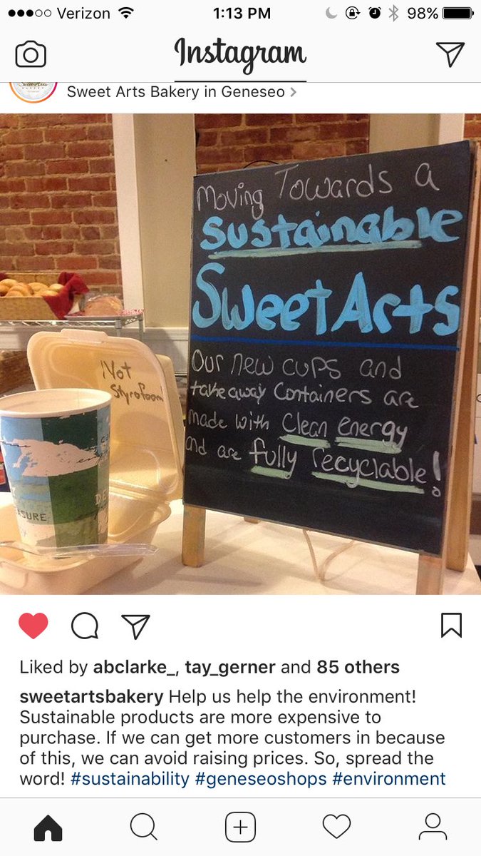 m_plucknette's tweet photo. @Sustain315 shout out to Sweet Arts Bakery for switching to #recyclable containers! #localbusiness #sustain315 https://t.co/Y7rmVEyZWS