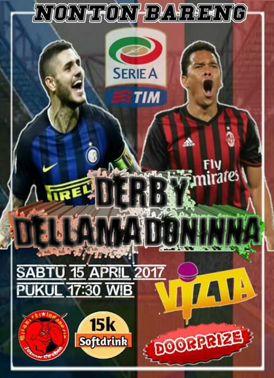 MIsezCirebon's tweet photo. #BudayakaNobar #Derby #inter vs #Milan | Sabtu 15/04/17 OG: 17.00 | @ Inul_Vizta | #NewPresidente #ForzaMilan @MilanUpdate https://t.co/fy818eR5Bk