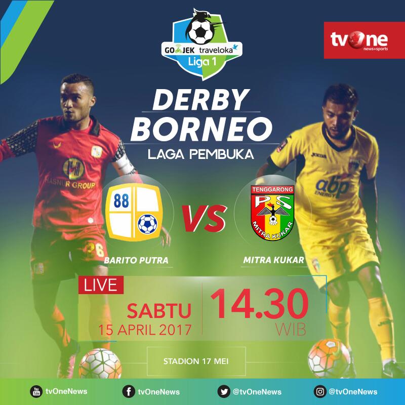 Jangan lewatkan pula Boneo Derby di Go-Jek Traveloka Liga 1 tvOne.. cc: <a href="/PSBaritoPutera/">PS Barito Putera</a> <a href="/MitraKukar/">Mitra Kukar FC</a>