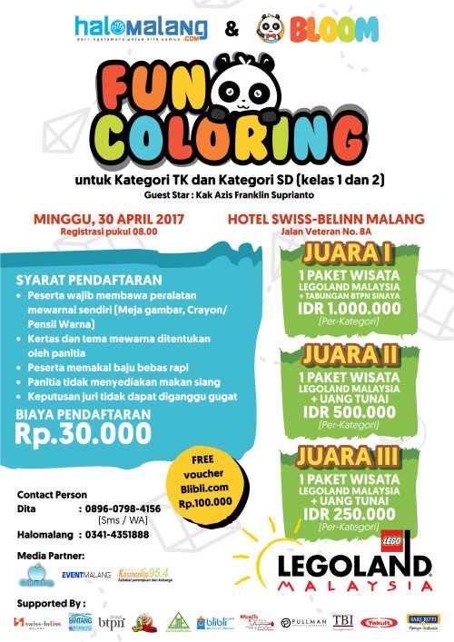 Lomba Mewarna Fun Coloring <a href="/HaloMalangCom/">halomalangcom</a> &amp; Bloom.id | 30 Apr'17  08.00 | Swiss-Belinn Hotel Malang | 089607984156