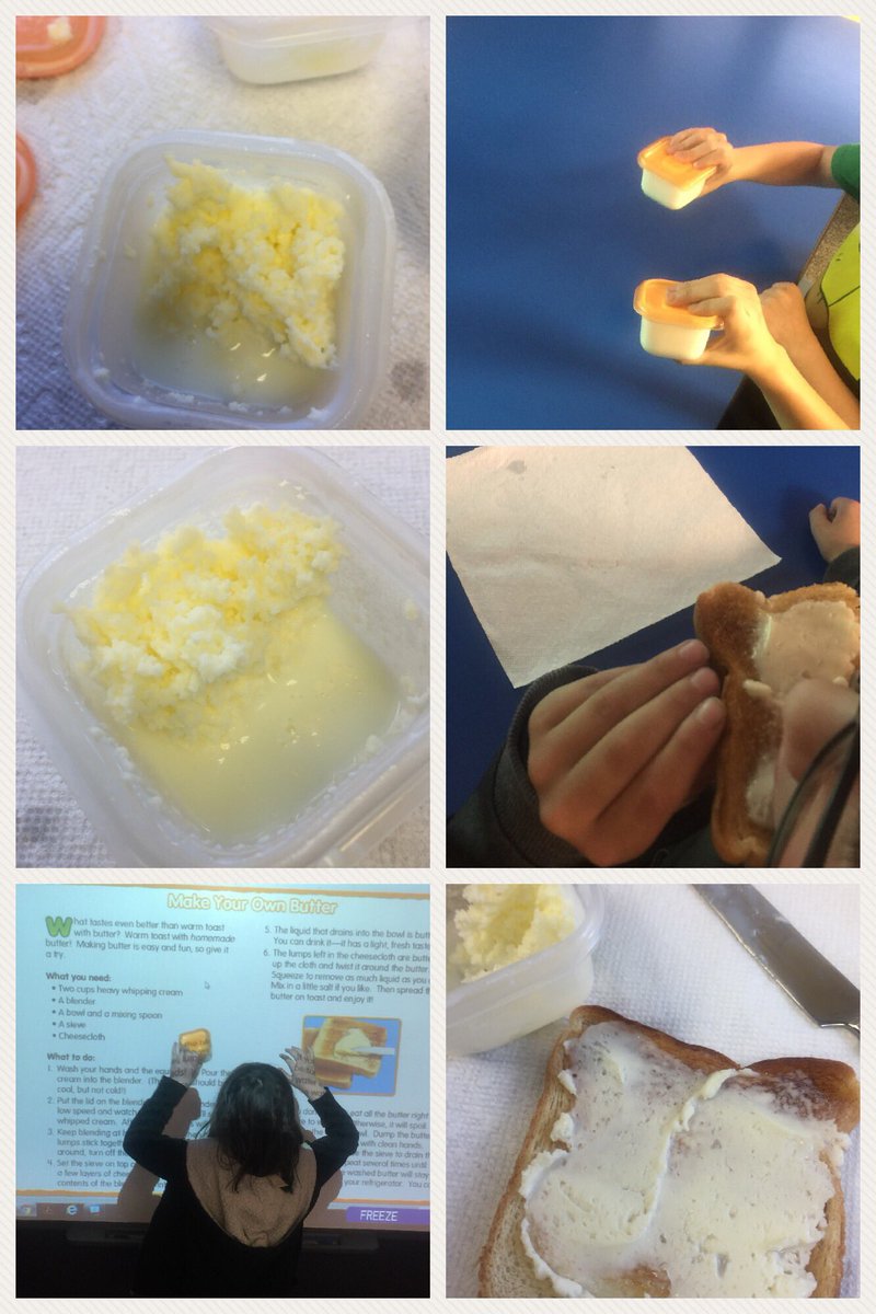 jerilynnh's tweet photo. Ss compared F and NF text on butter and then gained real world experience by making their own! It was DELISH! #CISDFixerUpper #tiredarms https://t.co/1OUJyLuIgg