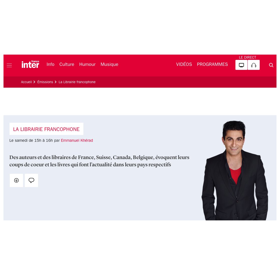 Le RESEAU MADOU sur FRANCE INTER... dans  l'émission LA LIBRAIRIE FRANCOPHONE d'Emmanuel Khérad diffusée ce samedi 15 avril de 15h à 16h