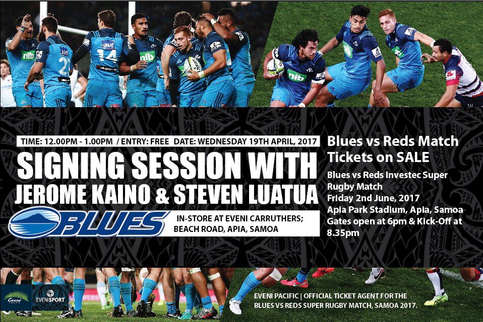 SamoaRugby's tweet image. @BluesRugbyTeam stars @jeromekaino &amp;amp; @StevenLuatua in Samoa to promo #BLUvRED @Super18Rugby in-store @EveniCarruthers✈️🏝🇼🇸
