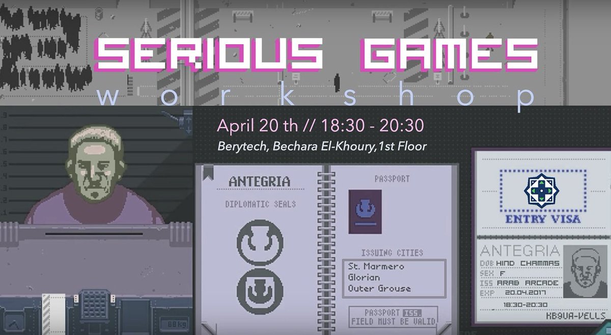 ArabArcade's tweet image. Come join our Serious Games Workshop starting April the 20th!
Sign up at facebook.com/events/6434100… #gaming #gamedev #indiedev #lebanon #beirut
