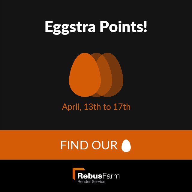 cgsociety's tweet photo. Don't be chicken and get #free eggstra #RenderPoints at @RebusFarm 's #Easter #Special! #render #renderfarm #3d #CG https://t.co/b8UpKDdTrt https://t.co/8PMRpsDOln