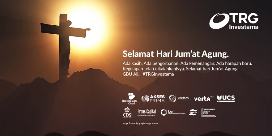 TRGInvestama's tweet photo. Segenap Karyawan dan karyawati PT TRG Investama mengucapkan selamat memperingati Jum'at Agung untuk semua yang merayakannya #TRGInvestama https://t.co/YPmANay7bz