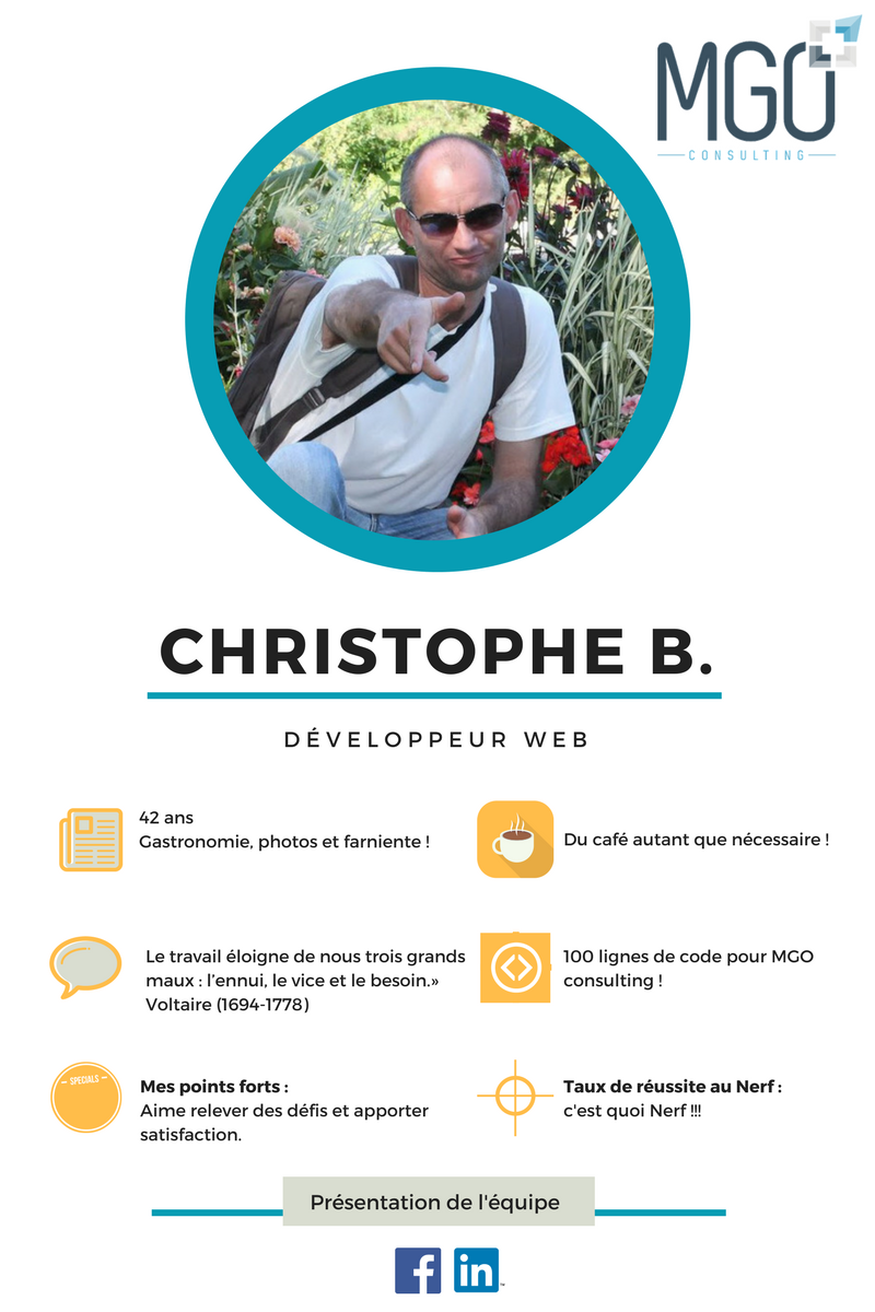 MgoConsulting's tweet photo. Présentation de Christophe, développeur web et buveur de café ! https://t.co/X8U1f702Pm