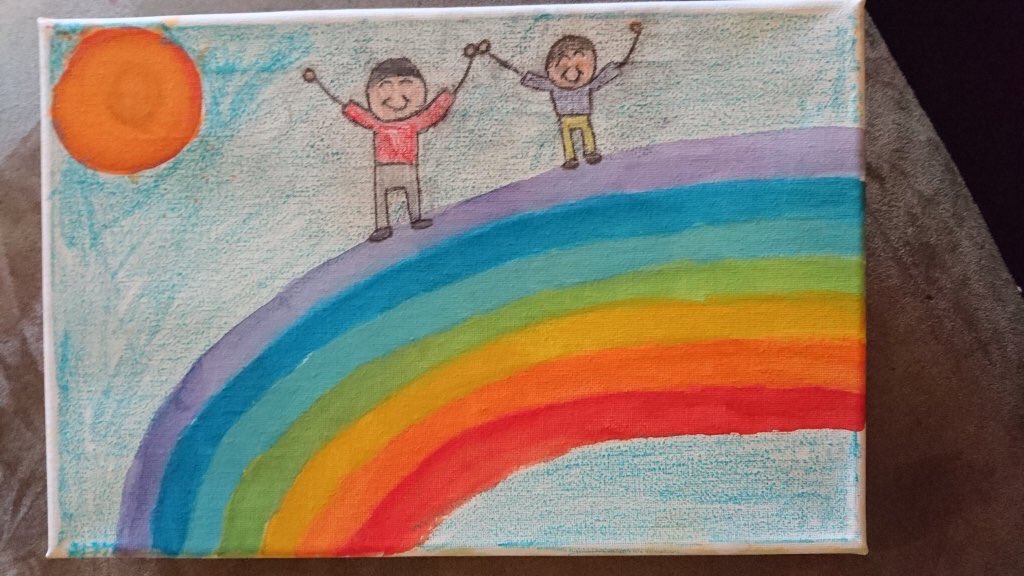 أَنَا رسمت قٓوْس الرّحْمن يَتَكَوَّن عِنْدَما تَأْتي الْغُيوم بِالْأَمْطار وَتَظْهَرُ الشَّمْس.
#أقلام_صغيرة