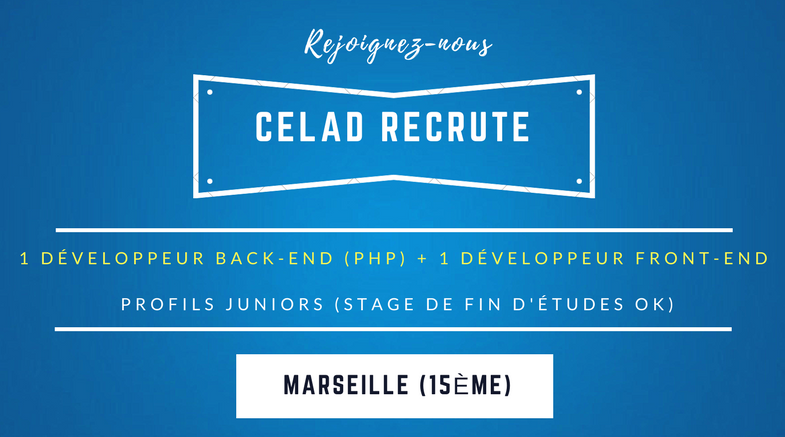 CeladAix's tweet photo. [#CELADjob] Recherche 2 #DeveloppeurWeb juniors #php #FrontEnd #javascript - poste sur #Marseille - démarrage rapide / #CDI ou #freelance https://t.co/qlFsTOh0Di