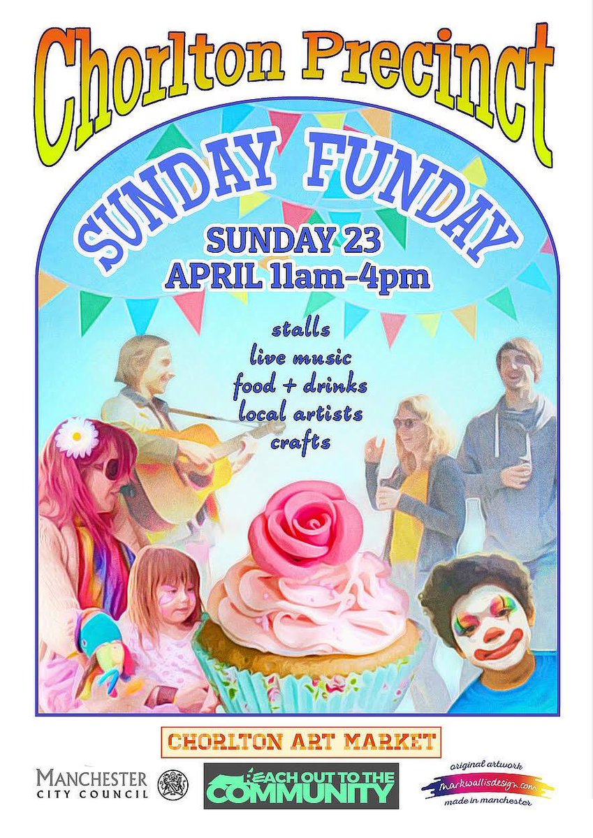 #Chorlton Precinct, Sunday Funday:
Sun 23 April with @popupshopsuk <a href="/ReachOut_Com/">ReachOuttoCommunity</a> we have a market stall &amp; donation collection <a href="/Quality_Save/">QUALITY SAVE</a>