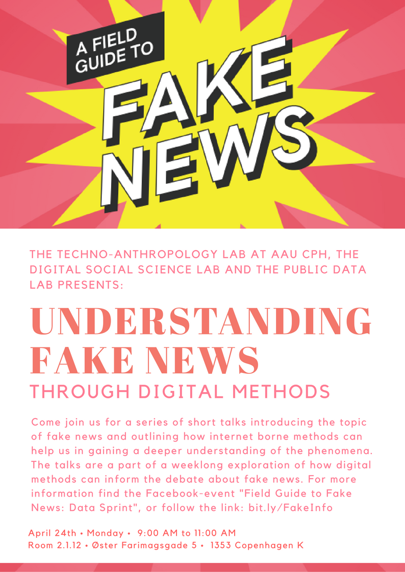 TANTLabCPHStud's tweet photo. Wan't to learn about digital methods, journalism and fake news? Join us in Copenhagen: https://t.co/wLIjIaMwGu #dkmedier #fakesprint #ddj https://t.co/Eh15mBmlQ2