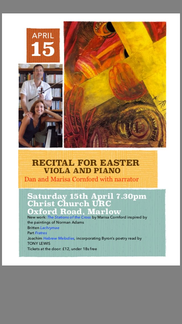 CornfordMusic's tweet photo. @MyMarlowUK Easter Recital 🎵🎻 Christ Church, Marlow Sat 15 7.30pm #viola #piano tickets on door, free U18 #culturefix https://t.co/xf7M7Hry4Q