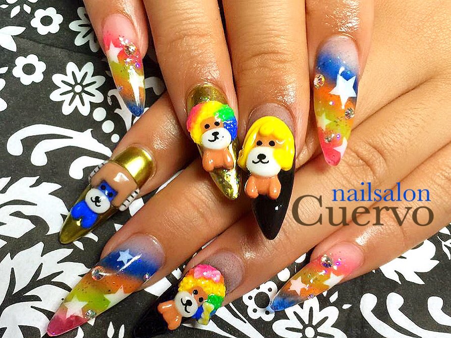 Nailsaloncuervo アフロ犬 アフロ犬ネイル ネイルアート 3dネイル ロングネイル エアーブラシ グラデーション カラフル キャラネイル キャラクターネイル 派手ネイル Nail Nails Nailart Nailswag T Co Osvd8iuxl1