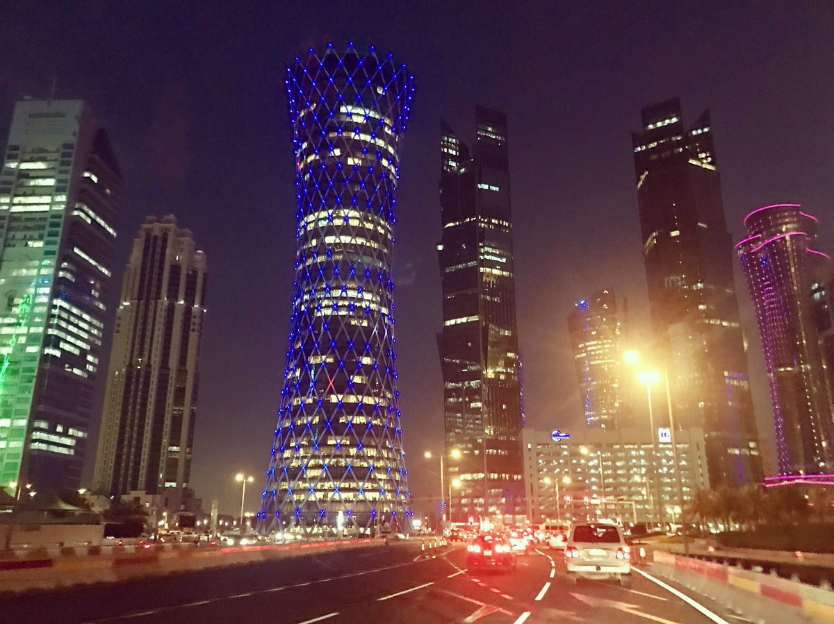 Doha by #night- amazing #architecture and #design - looks great by day and night- towering #skyscrapers! #doha #qatar #cityscape