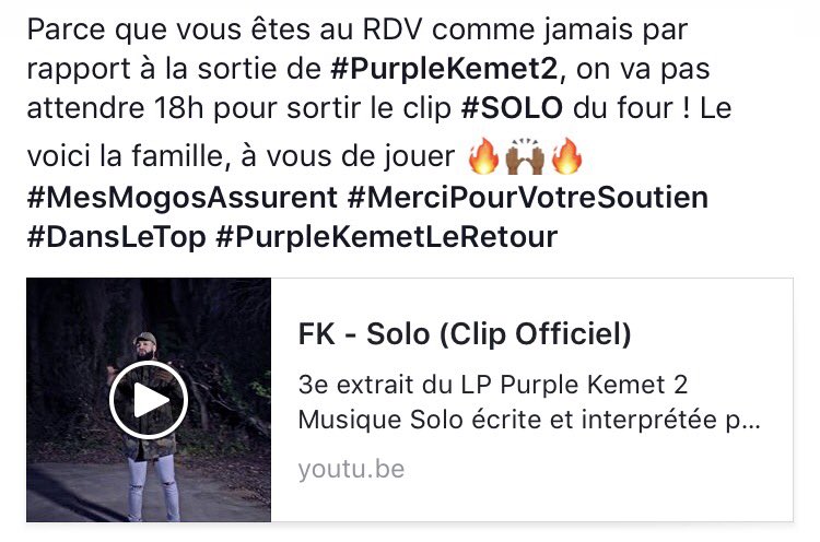 OfficielFK's tweet photo. 🔥Clip #SOLO en ligne dès maintenant !🔥
#ExtraitDePurpleKemet #EnLigneSurYoutube👉🏾 https://t.co/hpFQ64iZzm https://t.co/w9MT5RCFUC