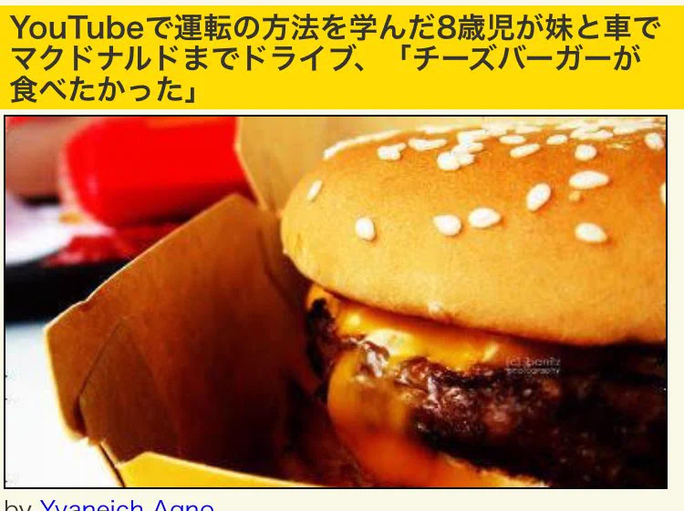 youtubeで学んだ？？8歳児がチーズバーガー食べたくて車運転した話。