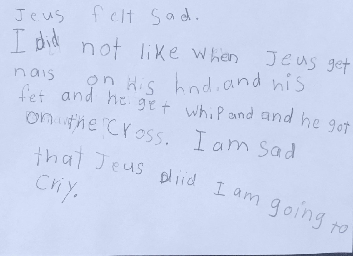 MissADua's tweet photo. Open response writing: Ss shared their thoughts on how Jesus might have felt on the days leading up to His crucifixion. #goodfriday #sccdsb https://t.co/u48rFQCkQ7