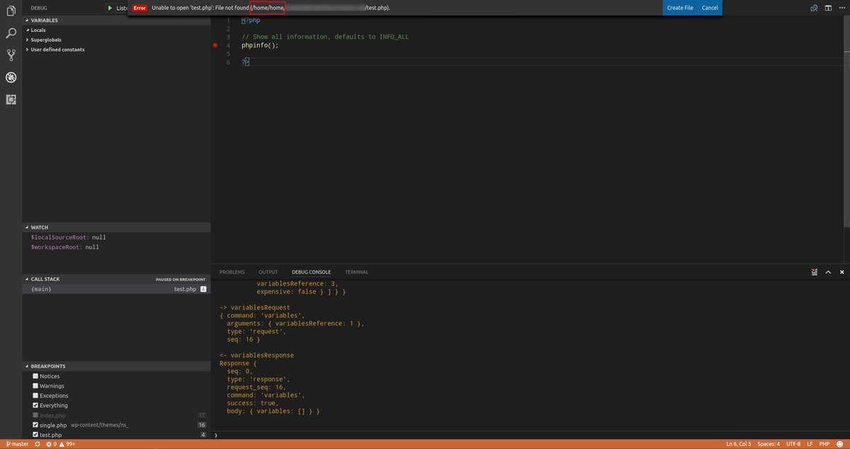 laaltoofan's tweet image. #TIL: to fix error in #xdebug and #phpdebug for @code: "Unable to open..." with malformed path, remove "localSourceRoot" from launch.json