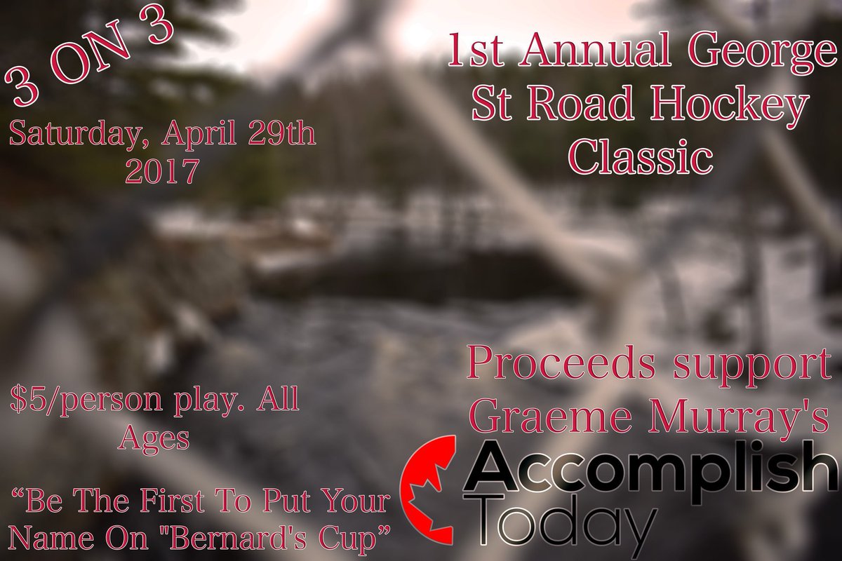 AccomplishFund's tweet photo. DONT FORGET ABOUT THE 3 ON 3 ROAD HOCKEY HAPPENING IN TWO WEEKS!
All AGES WELCOME! https://t.co/ZlVEys49Ki