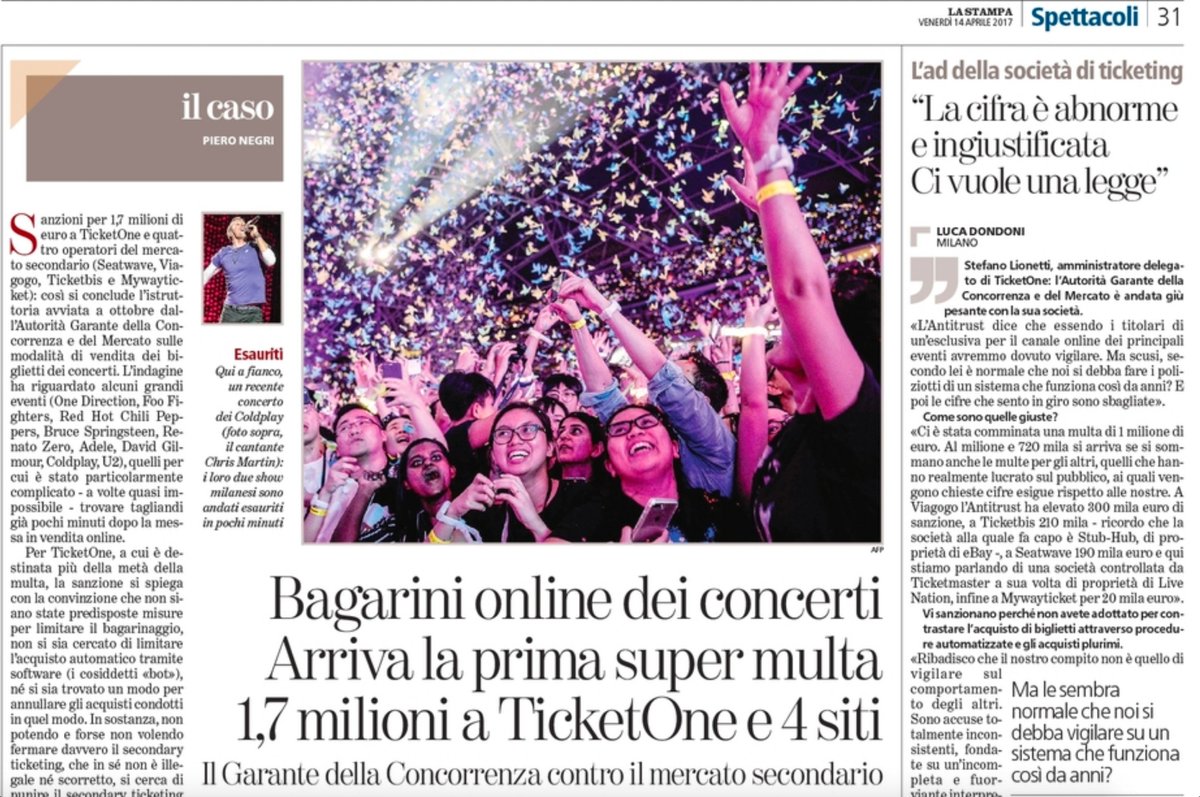 Oggi <a href="/LaStampa/">La Stampa</a> io e <a href="/PieroNegri/">PieroNegriScaglione</a> sul problema del #SecondaryTicketing che non è affatto risolto. Anzi. Il contrario.