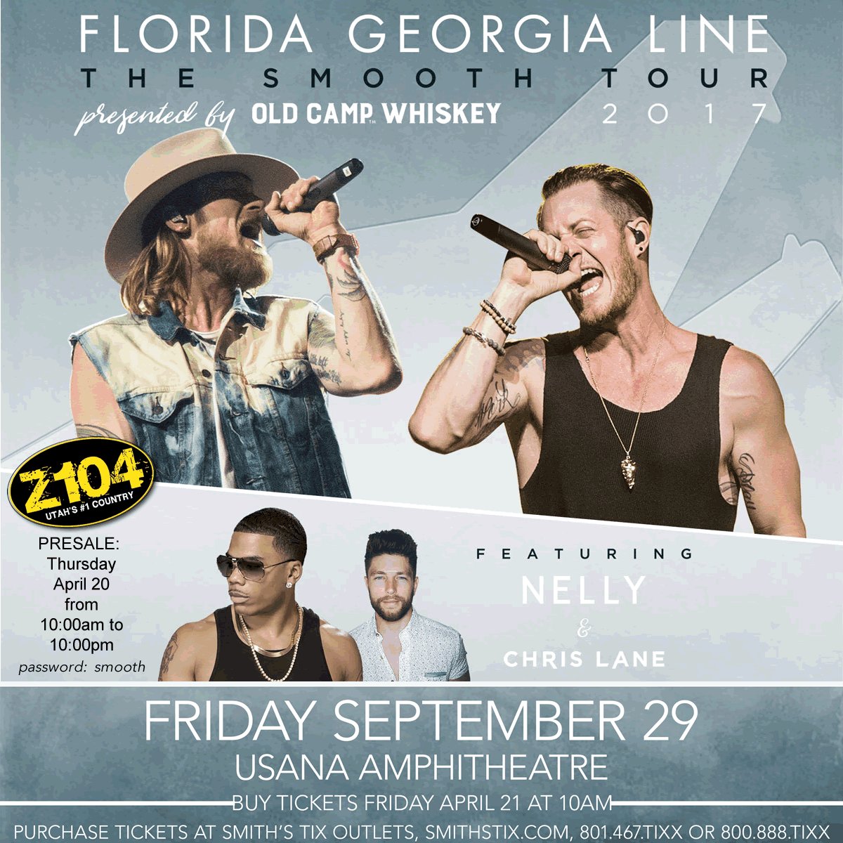 Z104Country's tweet photo. #flagline FGL at #usanaamp 9/29 on sale 4/21 at 10am #smithstix Z104 presale 4/20 https://t.co/YVhranjZMV https://t.co/pBDc85vVxY https://t.co/qZ3IP2UaKc