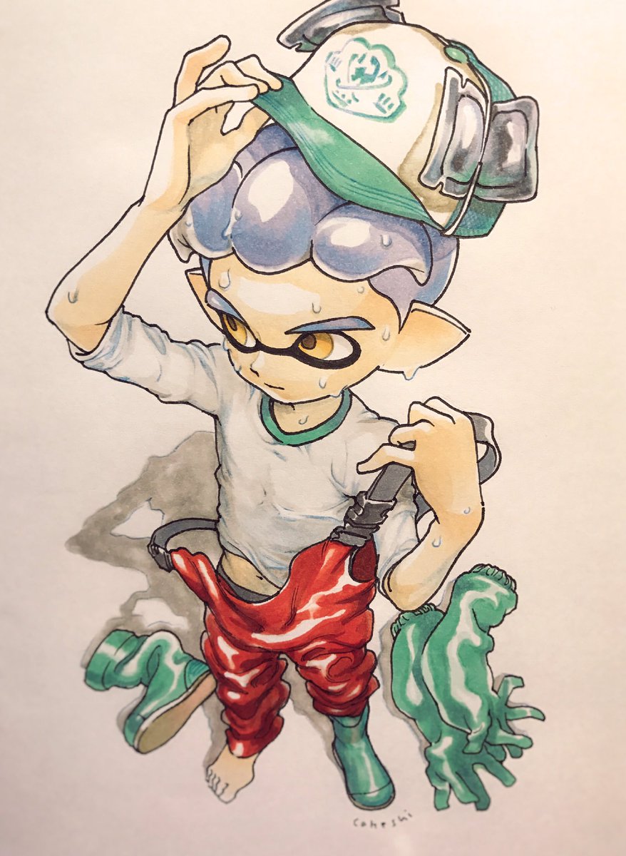 inkling boy 1boy male focus tentacle hair solo hat green footwear sweat  illustration images