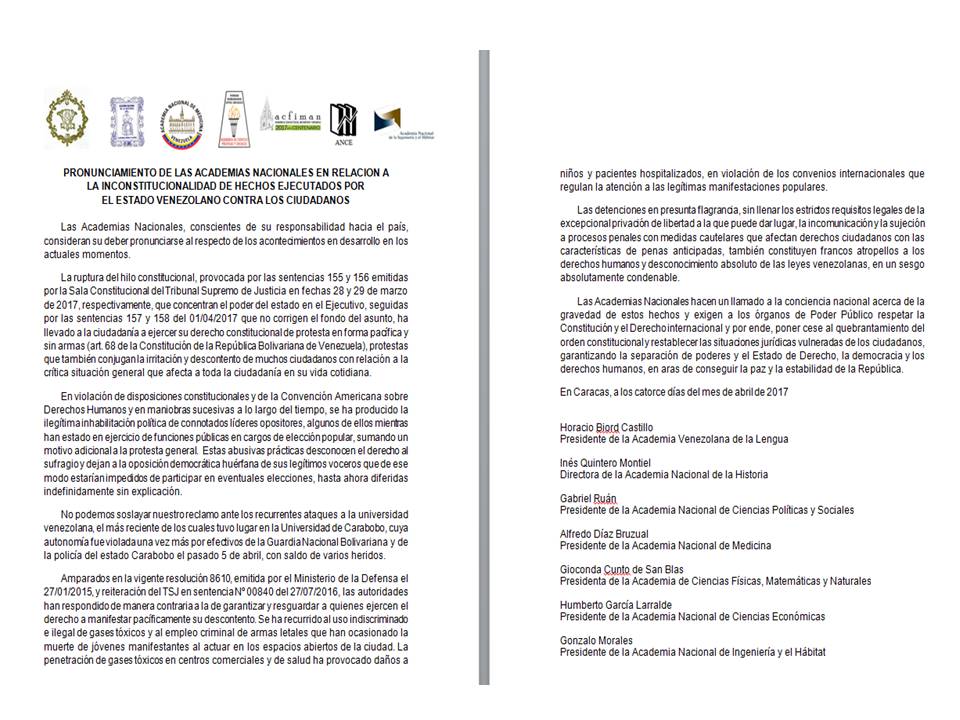 daVinci1412's tweet photo. Pronunciamiento conjunto de las Academias Nacionales ante los sucesos recientes en el país https://t.co/G5clZ963Aa