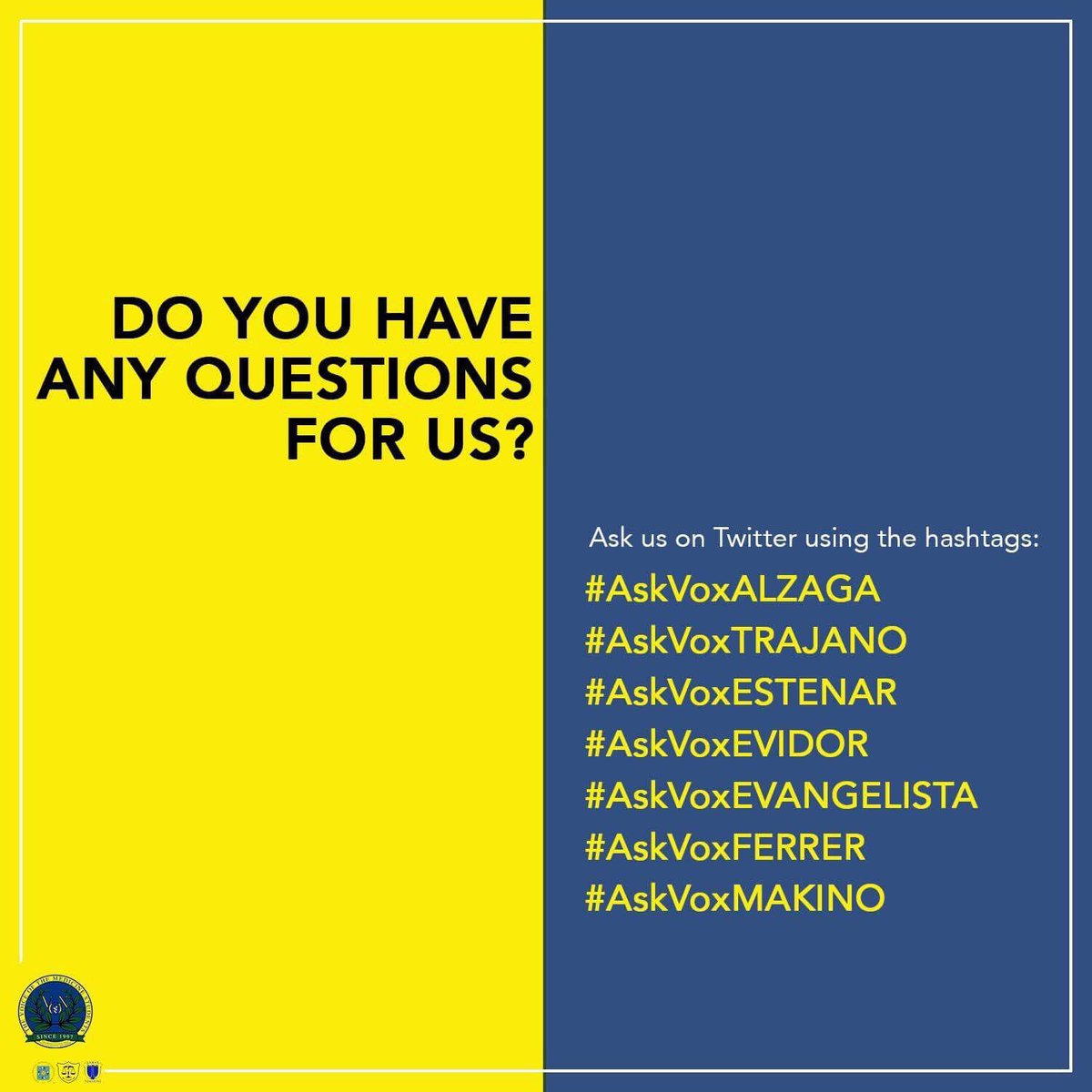 VoxMedUST's tweet photo. Address your questions to us directly! Don't forget to use our official hashtags!
#AskVox
#UnleashSoarTranscendMED πππ https://t.co/PYCKE9RJyt