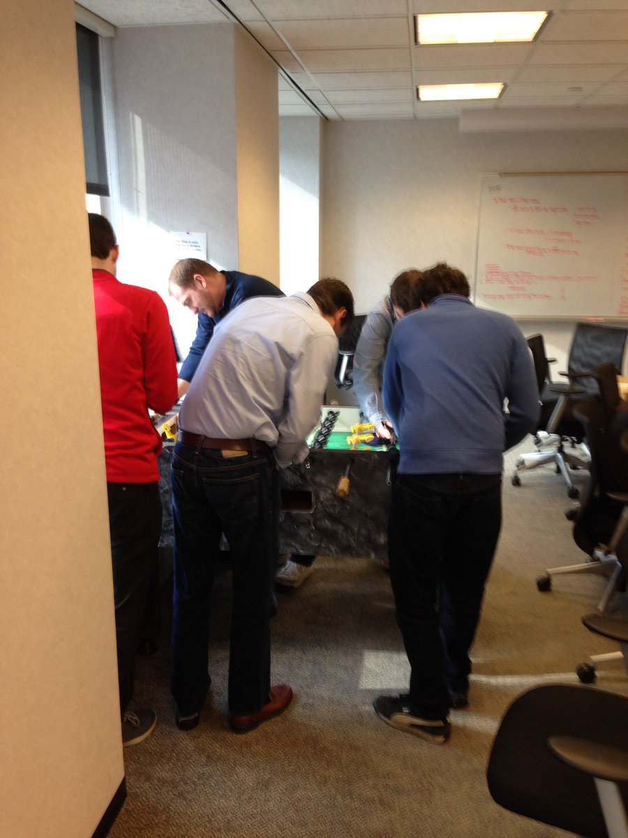 prephillips's tweet photo. @ESStrategery How many strategists does it take to clean a fooseball table. Answer is 5. #springcleaning https://t.co/7Vtc3dot0G