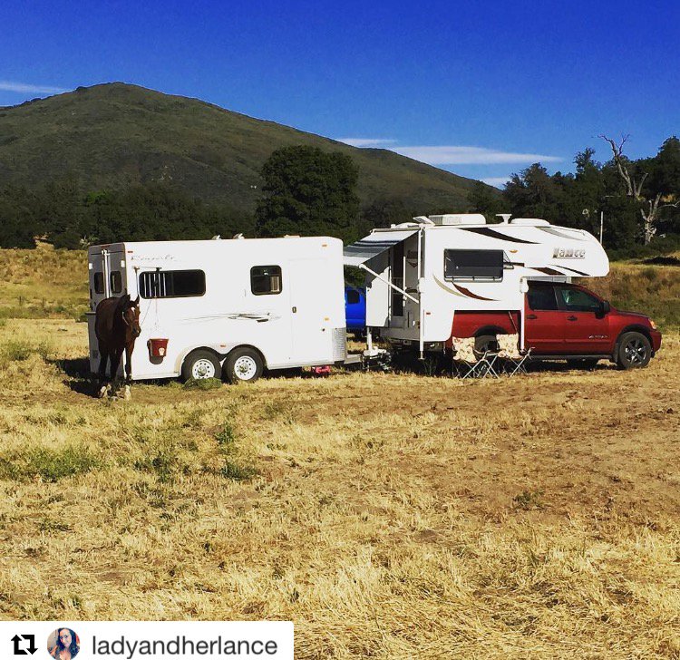 Time to hitch up and head out. What #truckstuff will you do? Thanks to IG:ladyandherlance #weekendwarriors #camp #Firestoneairbags #RideRite
