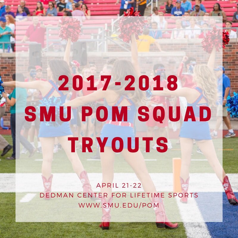 Tryouts for the 2017-18 SMU Pom Squad are one week from today! We can't wait to see everyone next Friday! For more info, visit our website!
