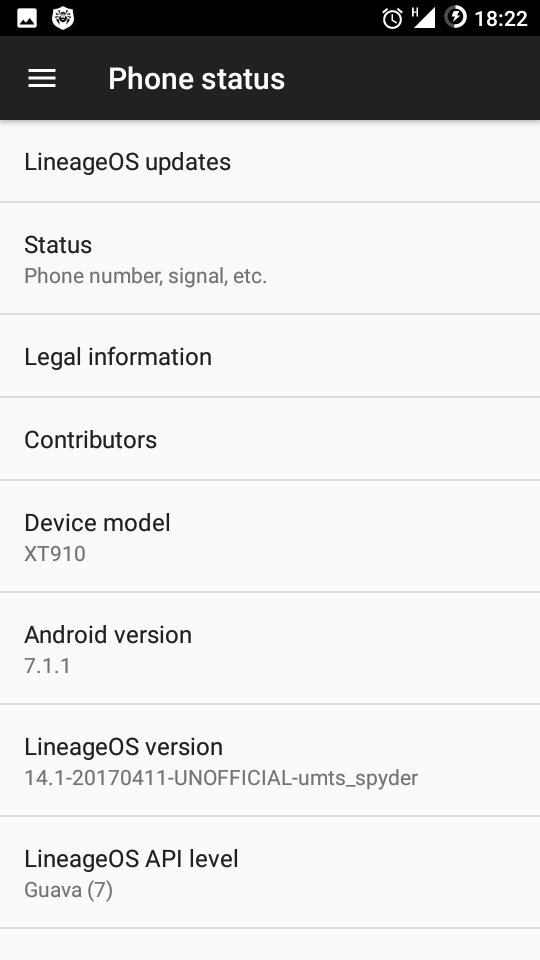 djzabol's tweet image. Upgraded my #xt910 #umts_spyder to #lineageos14.1 running android7.1 nougat.