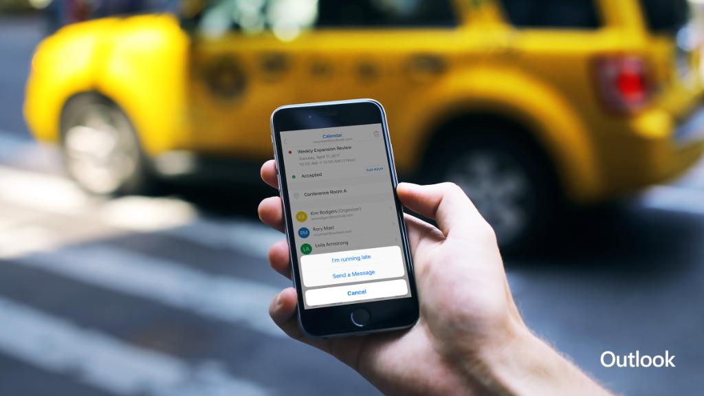 In a time crunch? Tap the "I'm running late" button in iOS to send a quick note to your meeting group. Learn more: https://support.office.com/en-us/article/Video-Schedule-appointments-on-an-iPad-or-iPhone-0b7de2a9-0202-474a-8068-e4ea48114bfd?wt.mc_id=AID600162_QSG_PD_SCL_144894