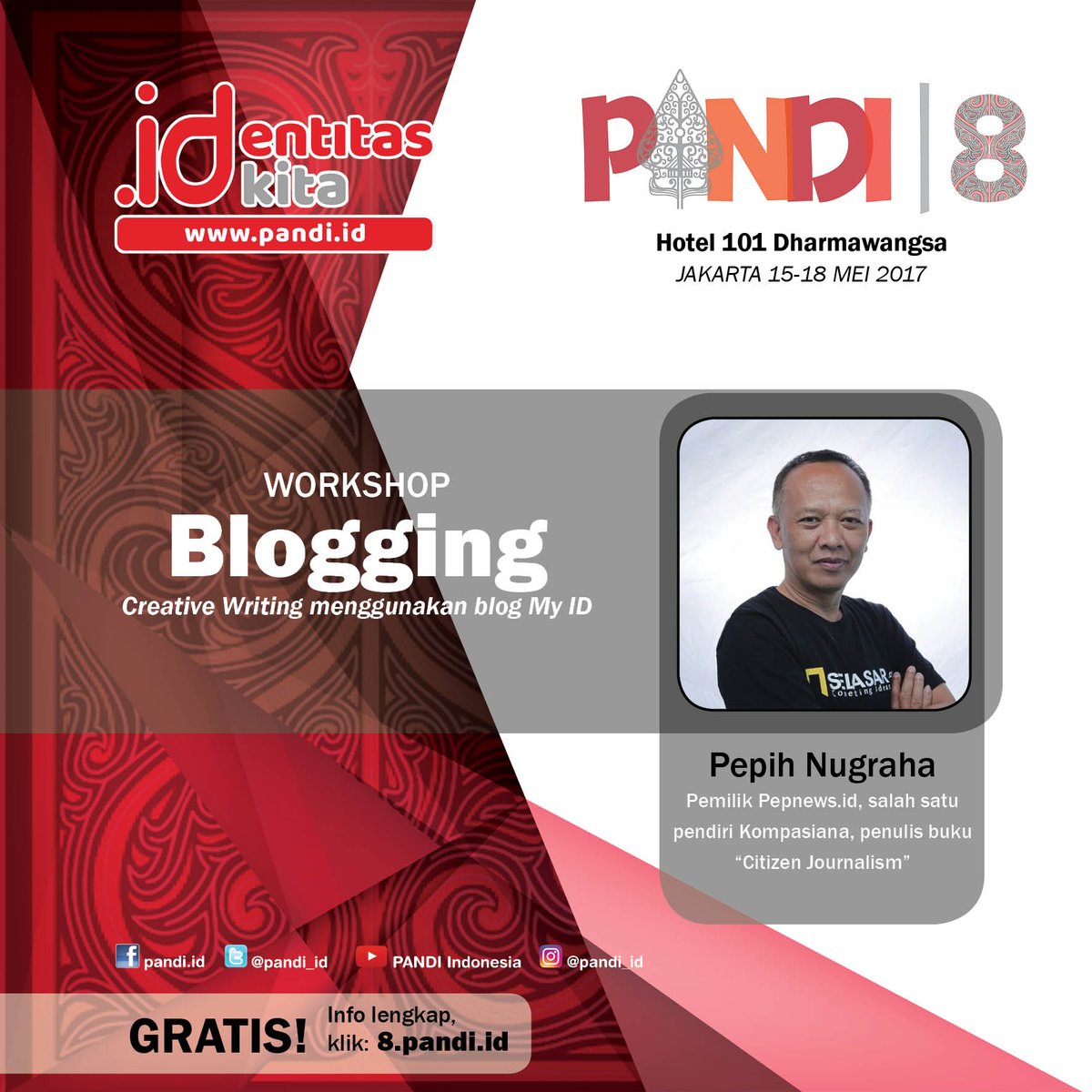 Pandi_ID's tweet photo. Suka menulis? Ingin punya blog dengan domain MyID gratis? Ikuti workshop creative writing di #pandi8! Info lanjut https://t.co/ncc3SzG92o https://t.co/LwMG9iO0Z7
