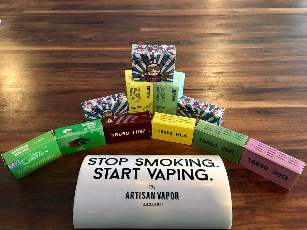 VaporArtisan's tweet photo. Battery check! @Artisan Vapor Burlington! #batteries #18650 #26650 #vapefamily #vapefamous #bvt #802vapes #imren #efest #lg #samsung #mxjo https://t.co/Pg6Vw6iBSf