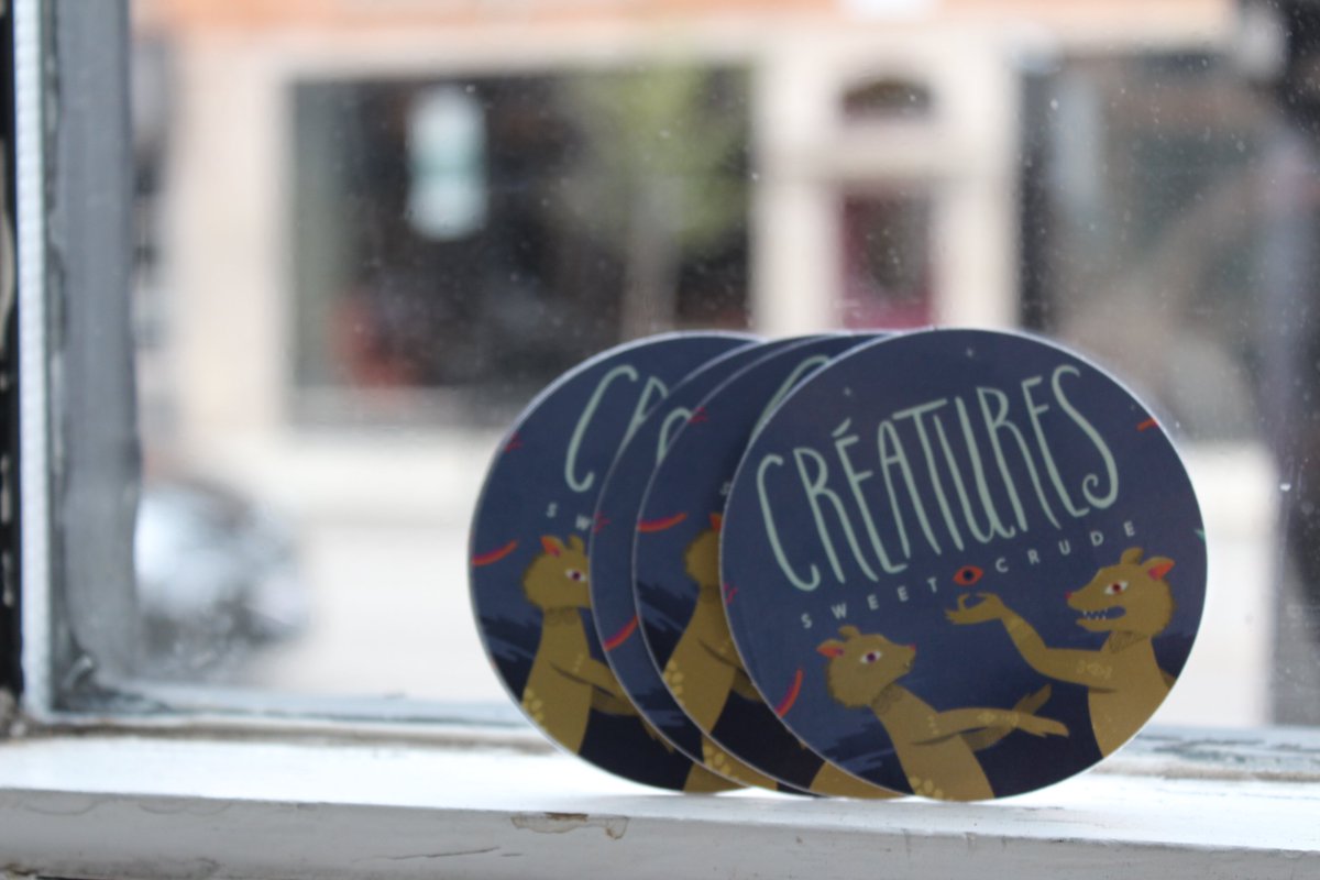 WindyCitySounds's tweet photo. Go find your #creature stickers all over #boystown in Chicago. @SweetCrudeBand's new album is out in just one week! https://t.co/IZ39o4aBaT