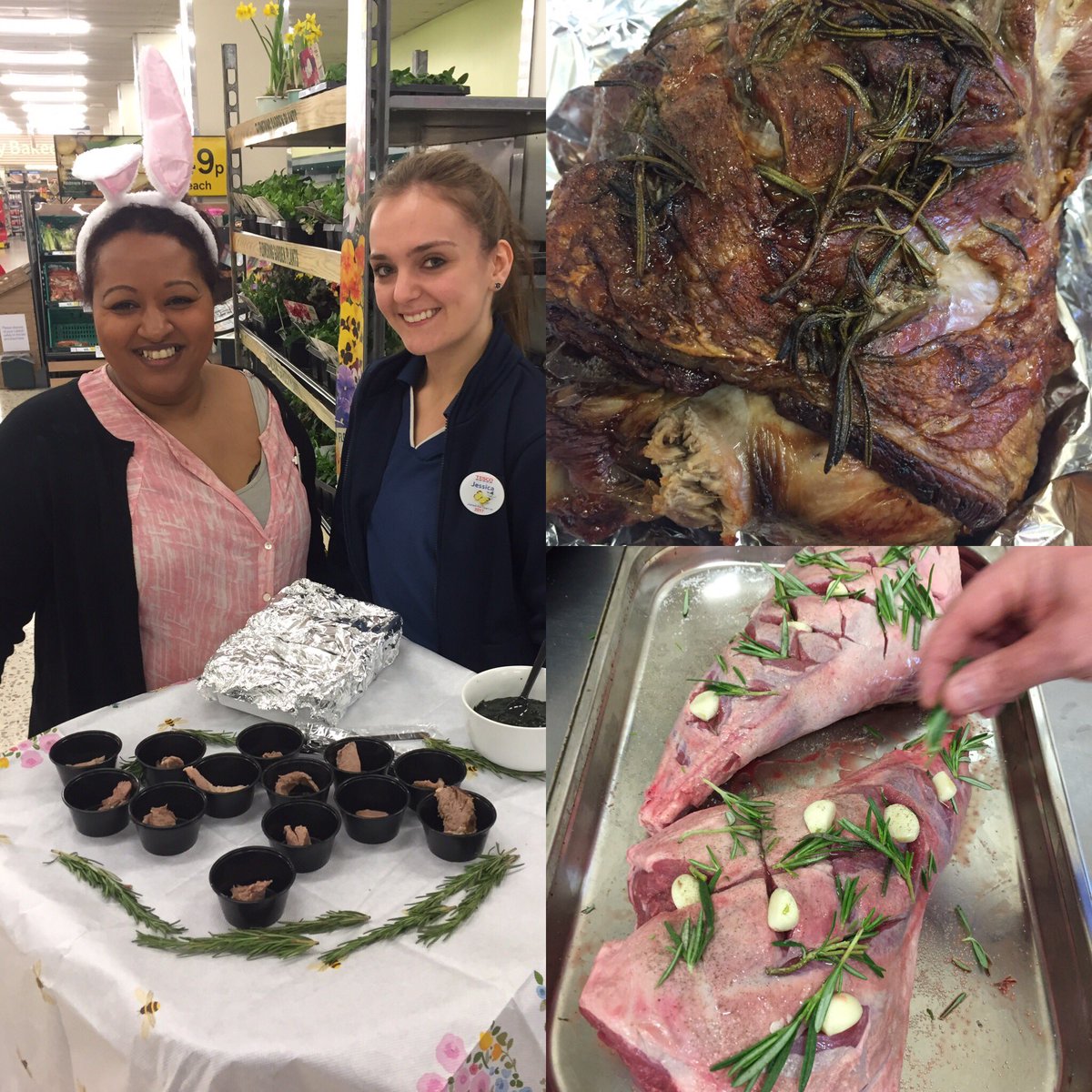 Greeters sampling the half price lamb legs!! Went down a storm <a href="/Larks77/">Alan larkin</a> @TashHammond <a href="/TSLHIGHWYCOMBE/">Tesco High Wycombe</a> #lamb #bargin #easter #trade #service