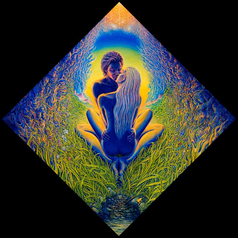 A couple sits facing each other enraptured by the feelings between them as if they were between worlds.

#MarkHenson #Art #VisionaryArt